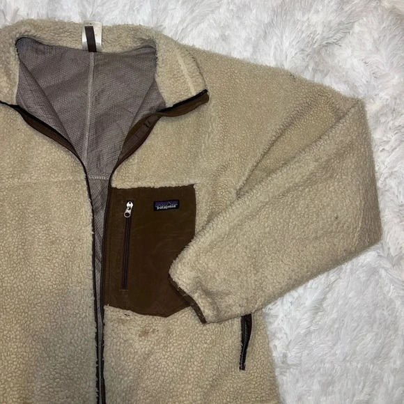 Vintage Patagonia Fleece Cream and Brown Jacket size Mens XXL FLAW - SEE DESCRIP - Picture 1 of 7